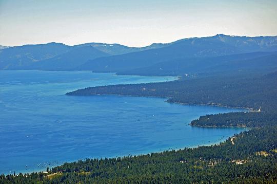 Photo of the west shore of Lake Tahoe near Carnelian Bay taken from the Tahoe Rim Trail.